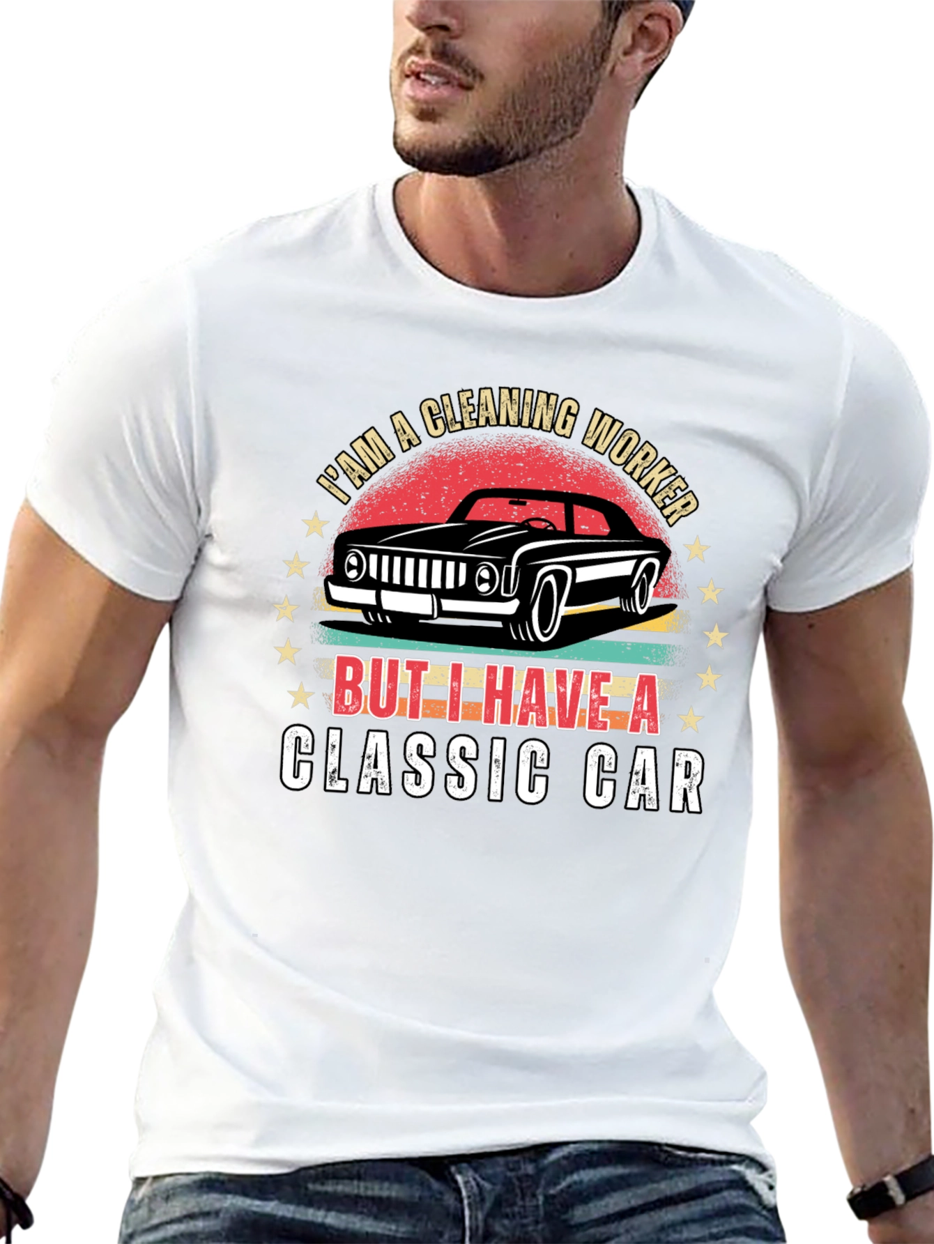 Cleaning Worker Classic Car Graphic T-Shirt