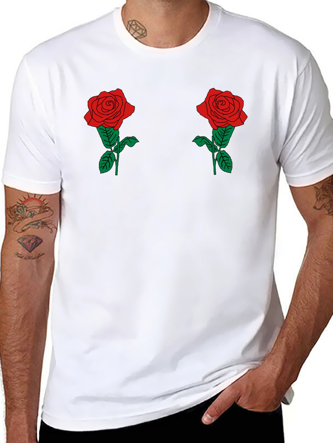 Floral Rose Graphic T-Shirt - Mens Short Sleeve Crew Neck Tee