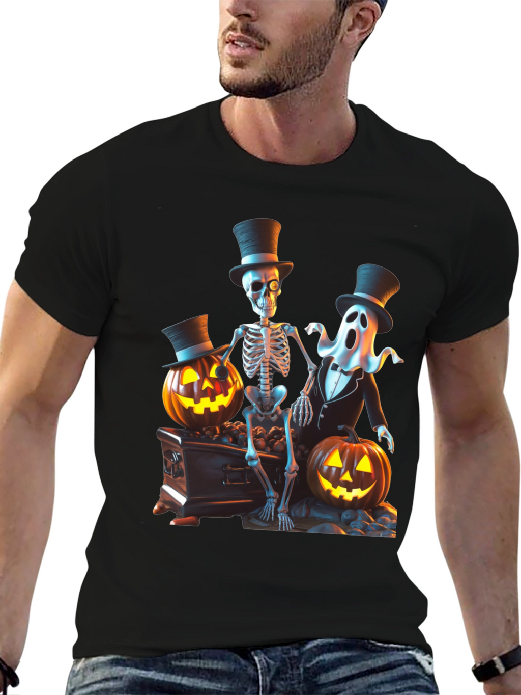 Halloween Skeleton Ghost Pumpkin T-Shirt