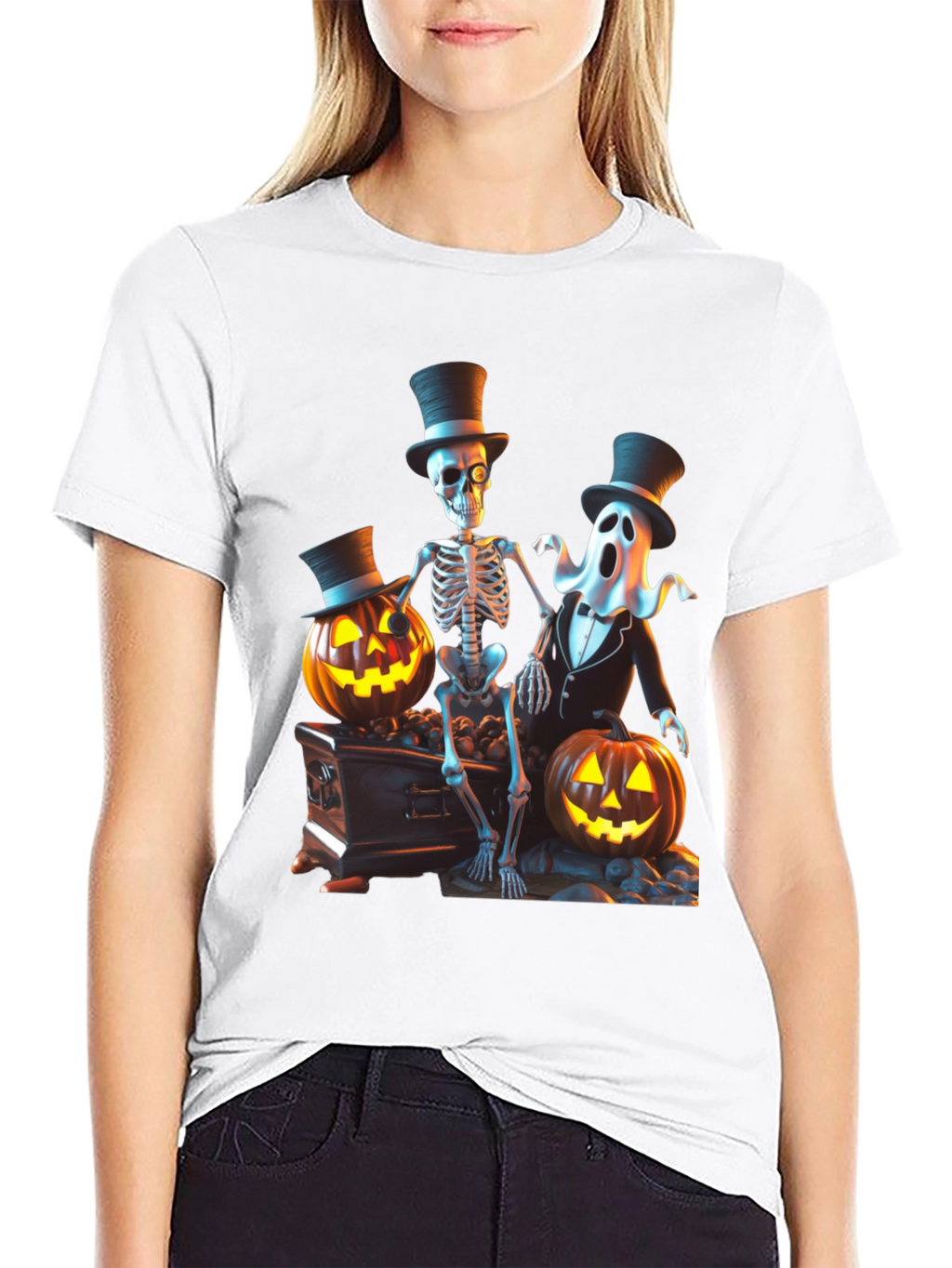 Halloween Skeleton Ghost Pumpkin T-Shirt