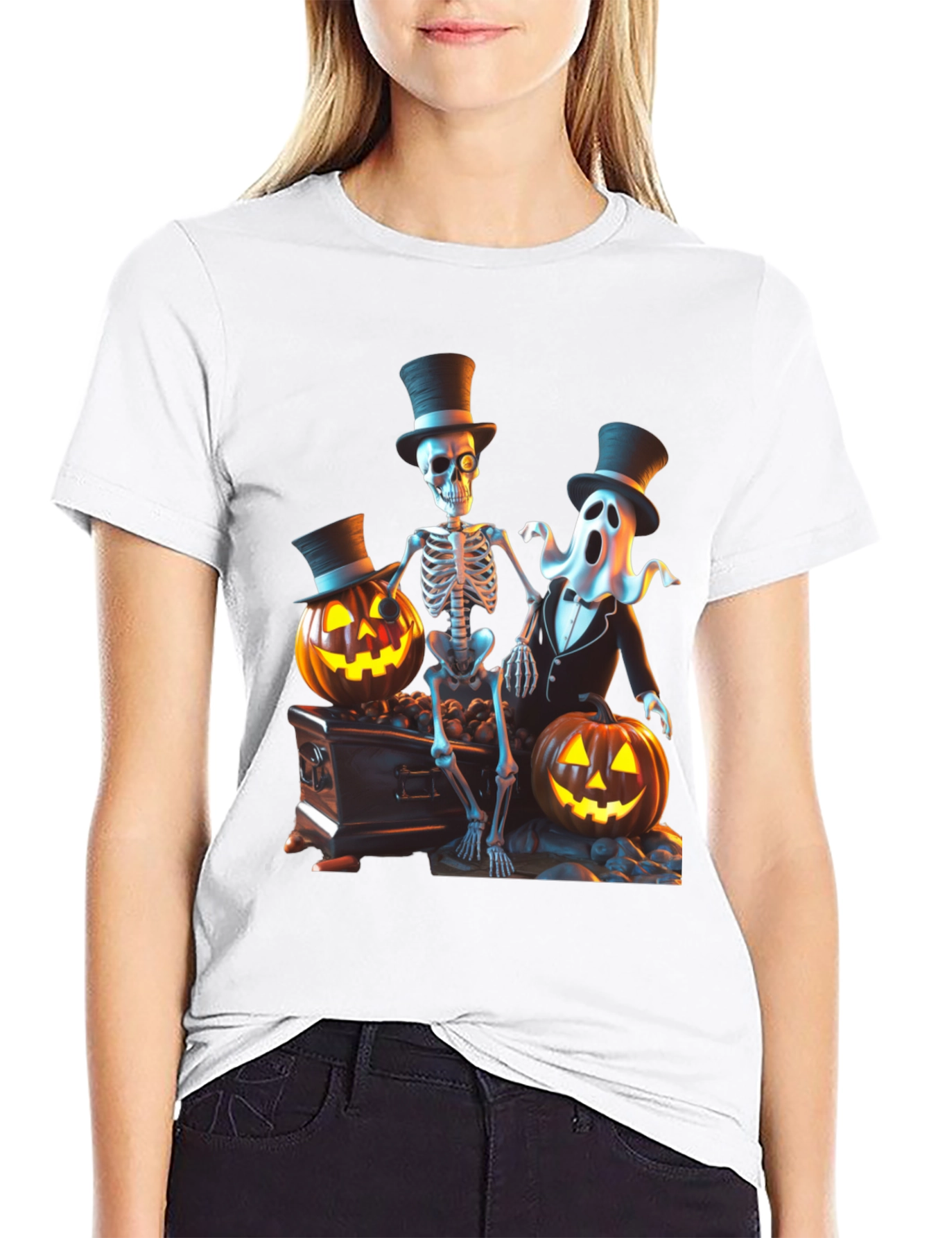 Halloween Skeleton Ghost Pumpkin T-Shirt