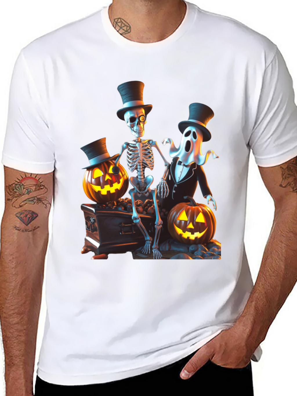 Halloween Skeleton Ghost Pumpkin T-Shirt