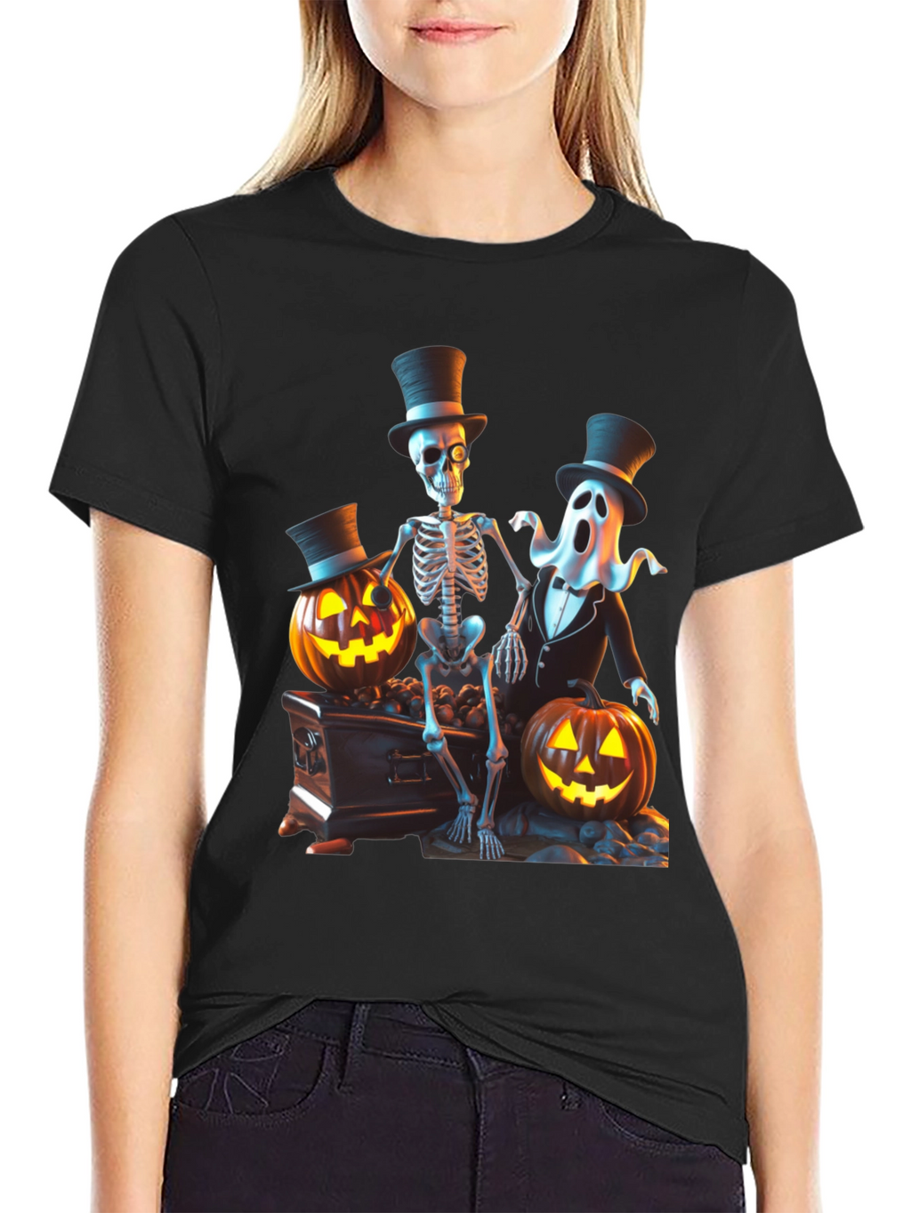 Halloween Skeleton Ghost Pumpkin T-Shirt