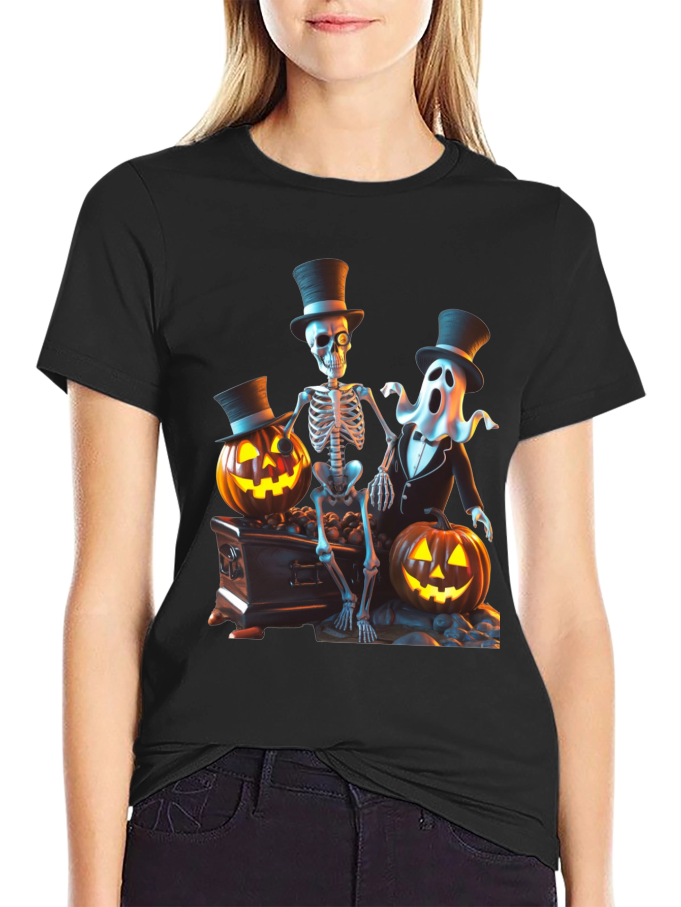 Halloween Skeleton Ghost Pumpkin T-Shirt