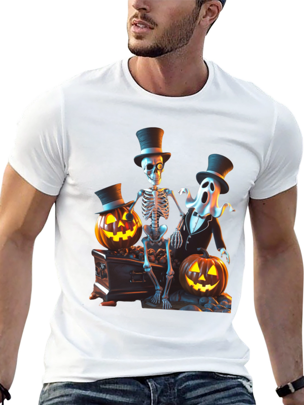 Halloween Skeleton Ghost Pumpkin T-Shirt