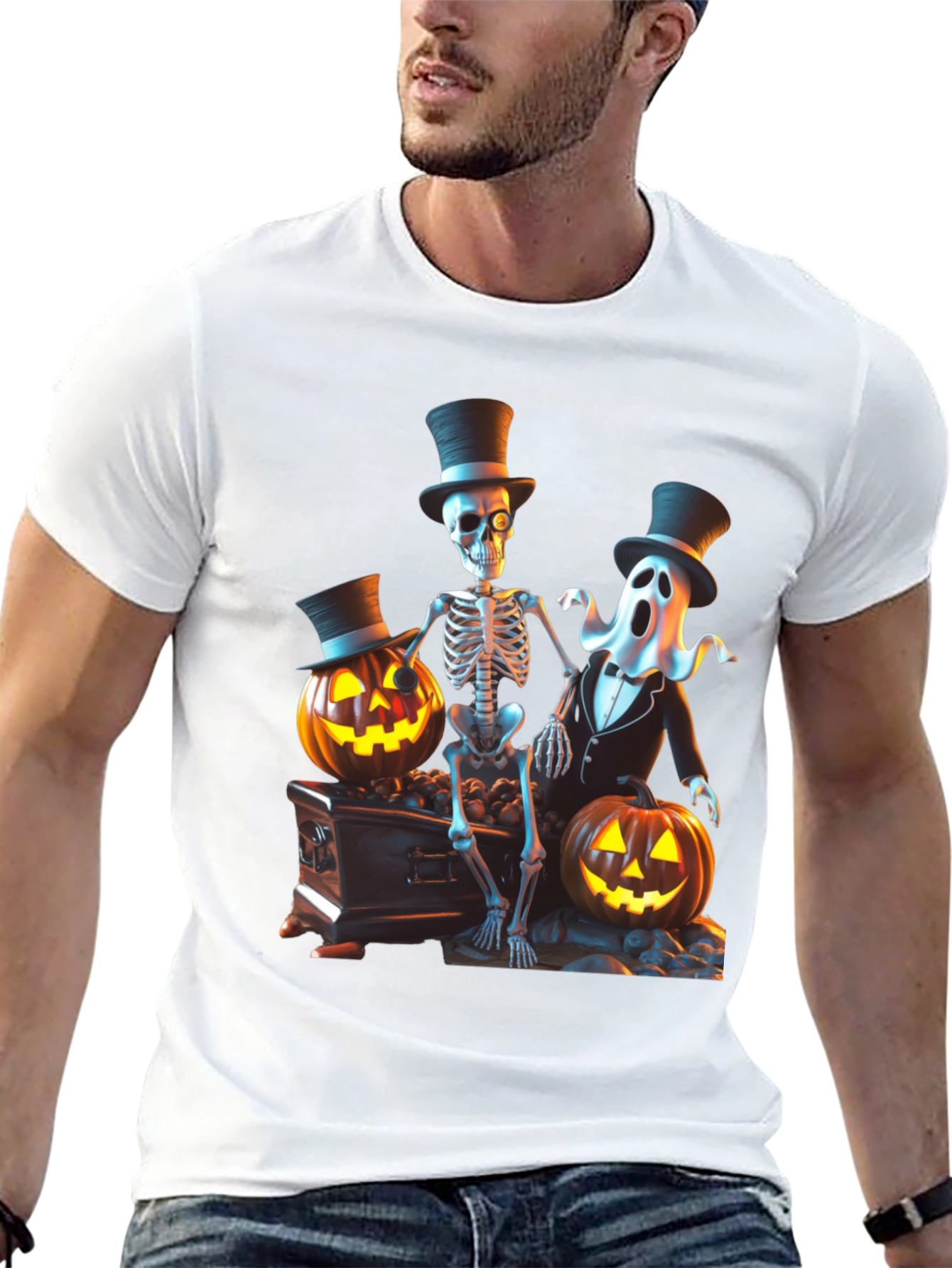 Halloween Skeleton Ghost Pumpkin T-Shirt