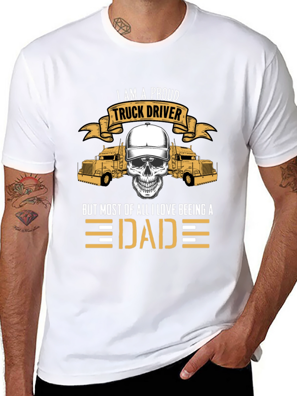 Proud Trucker Dad Graphic Tee - Black Cotton Blend