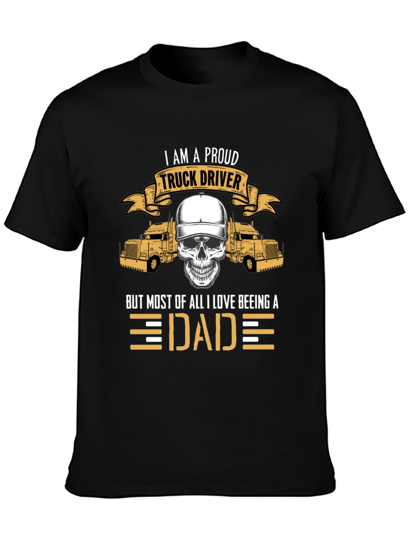Proud Trucker Dad Graphic Tee - Black Cotton Blend