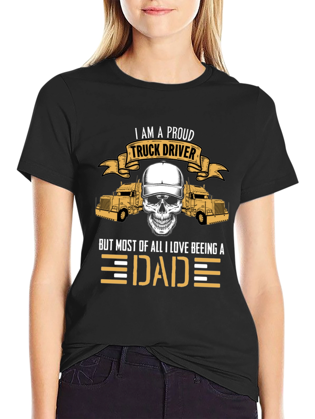 Proud Trucker Dad Graphic Tee - Black Cotton Blend