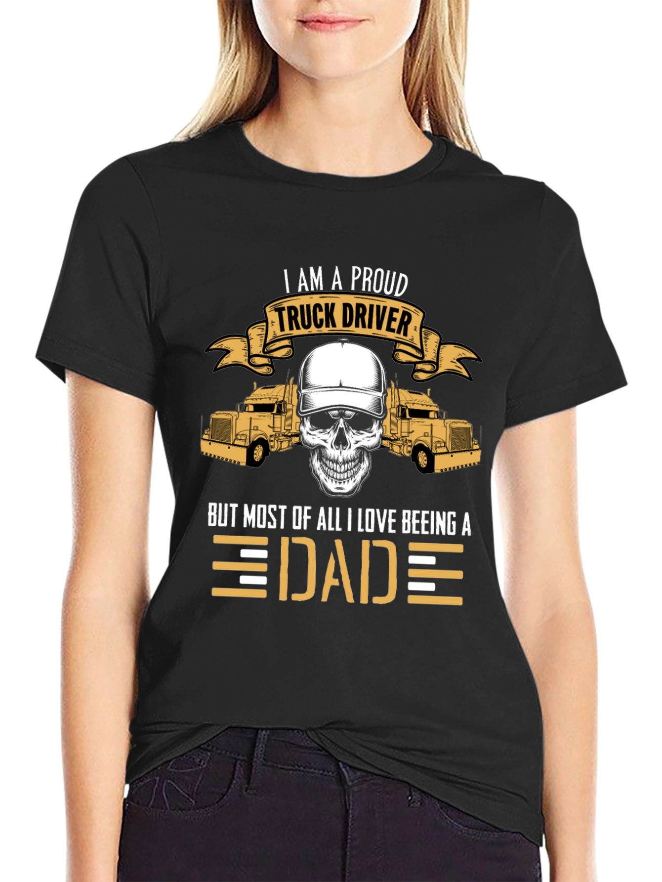 Proud Trucker Dad Graphic Tee - Black Cotton Blend