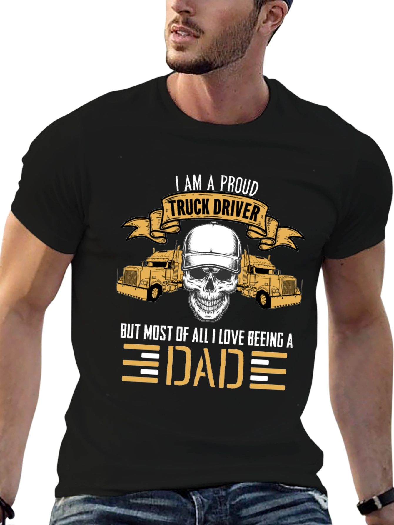 Proud Trucker Dad Graphic Tee - Black Cotton Blend