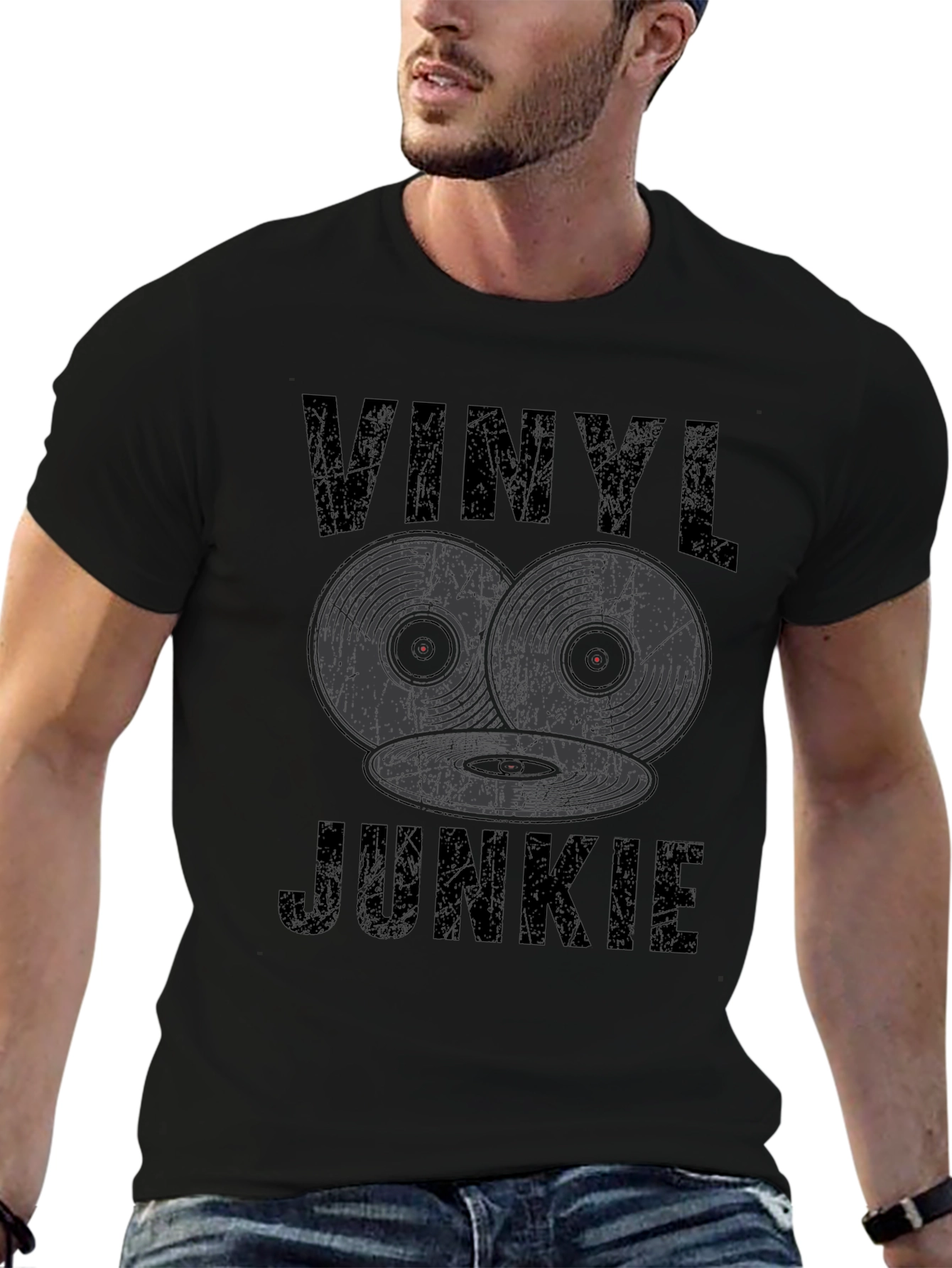 Vinyl Junkie Graphic Tee - Black Record Lover T-Shirt