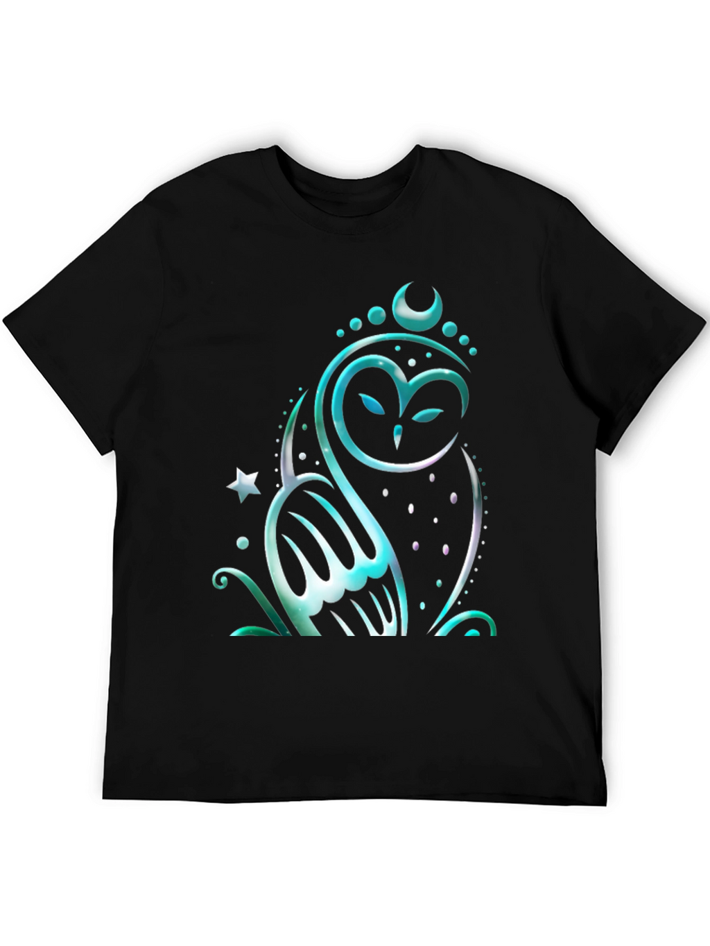 Mystical Owl Graphic Tee - Black Cotton Blend Shirt