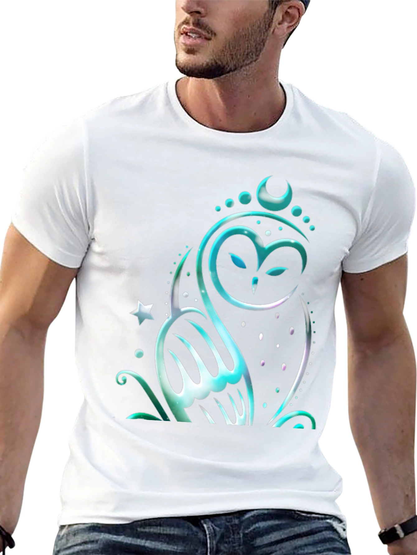 Mystical Owl Graphic Tee - Black Cotton Blend Shirt