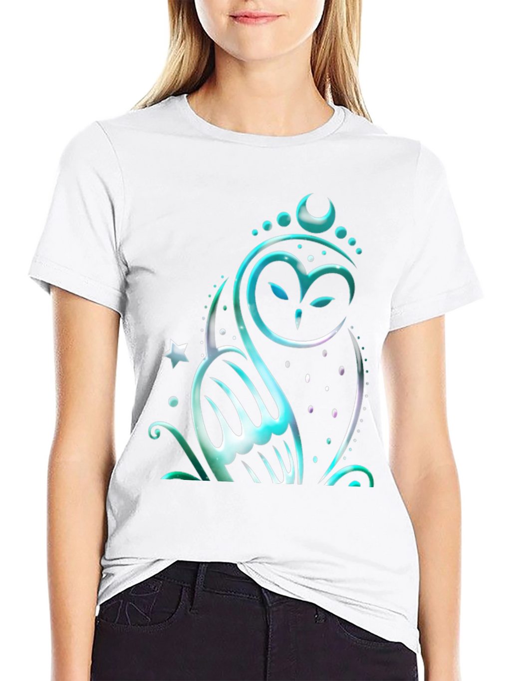 Mystical Owl Graphic Tee - Black Cotton Blend Shirt
