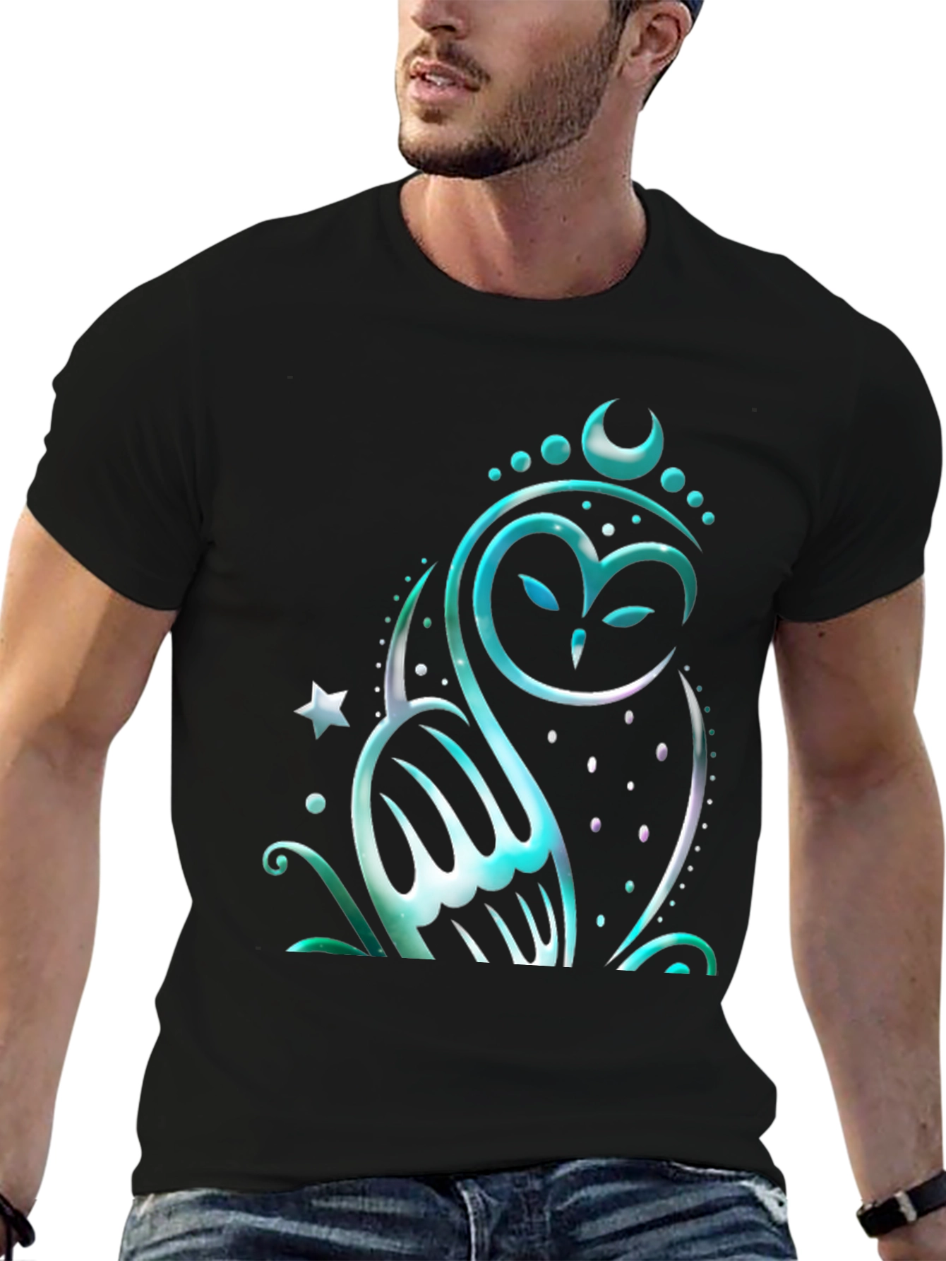 Mystical Owl Graphic Tee - Black Cotton Blend Shirt