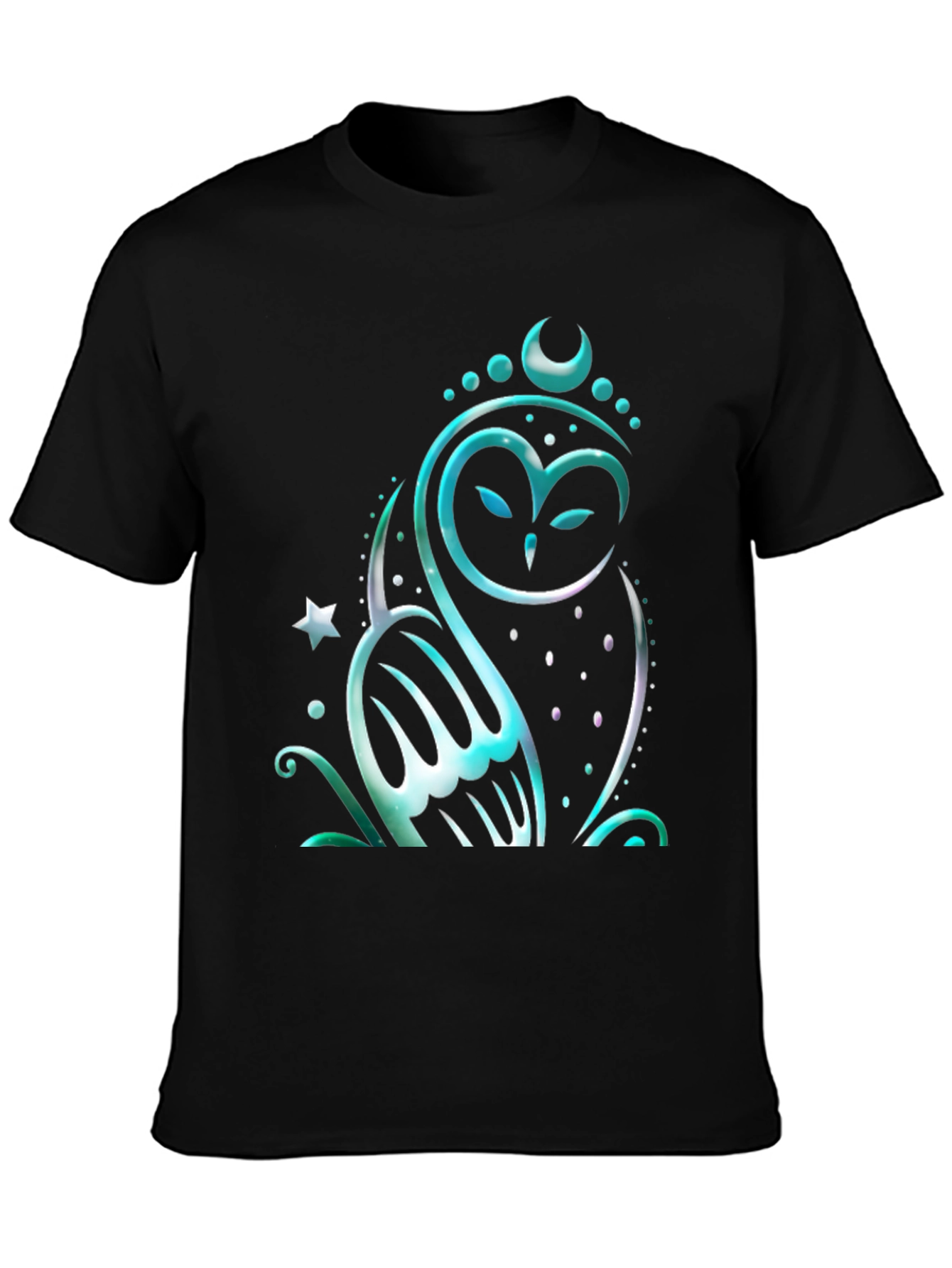 Mystical Owl Graphic Tee - Black Cotton Blend Shirt