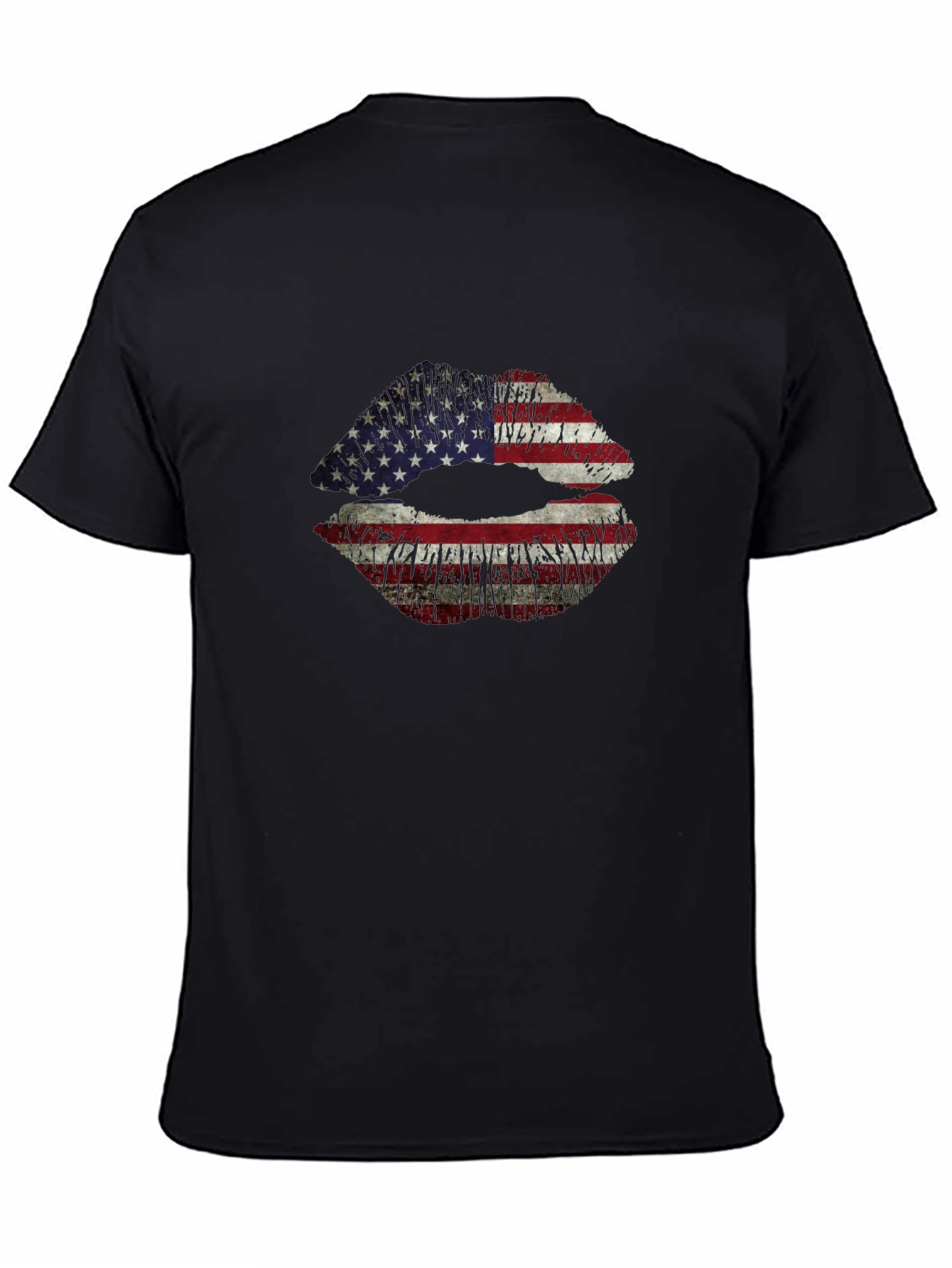 American Flag Lips Graphic T-Shirt - Black