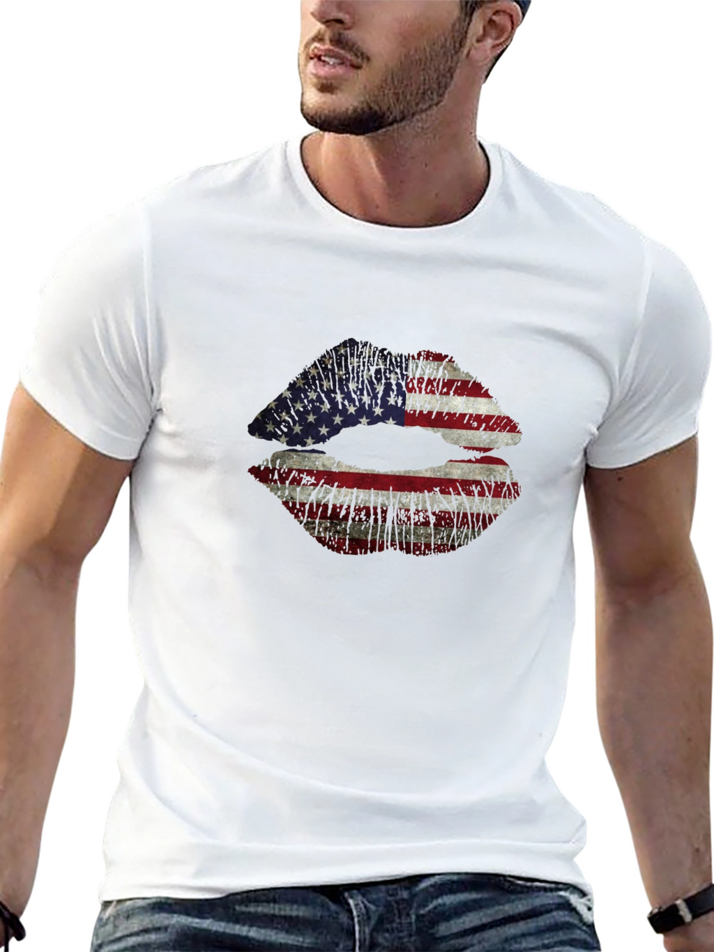 American Flag Lips Graphic T-Shirt - Black