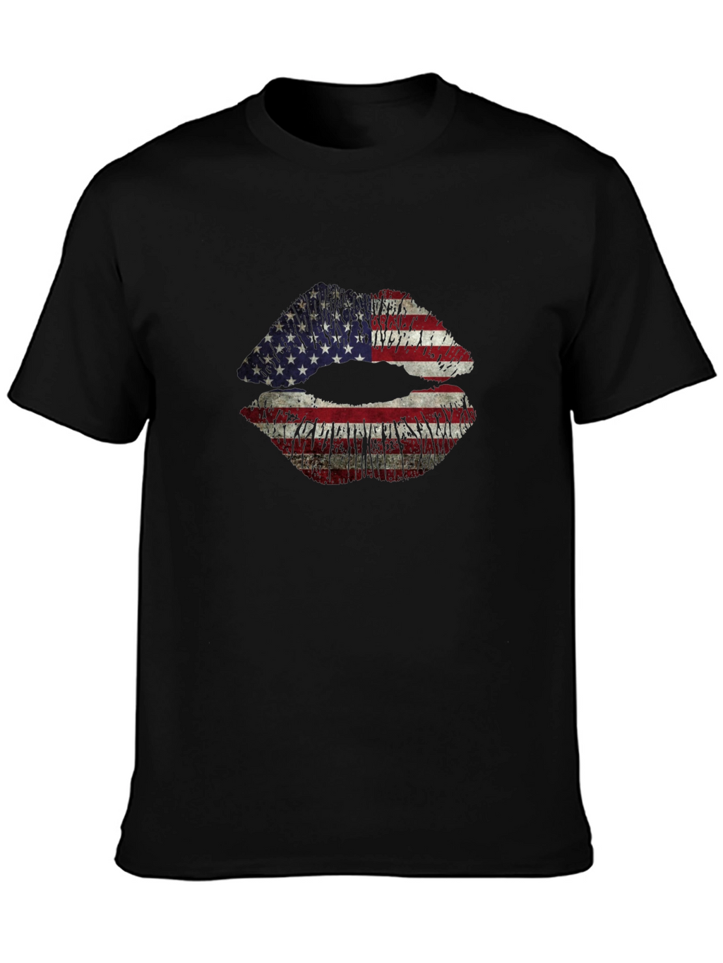 American Flag Lips Graphic T-Shirt - Black
