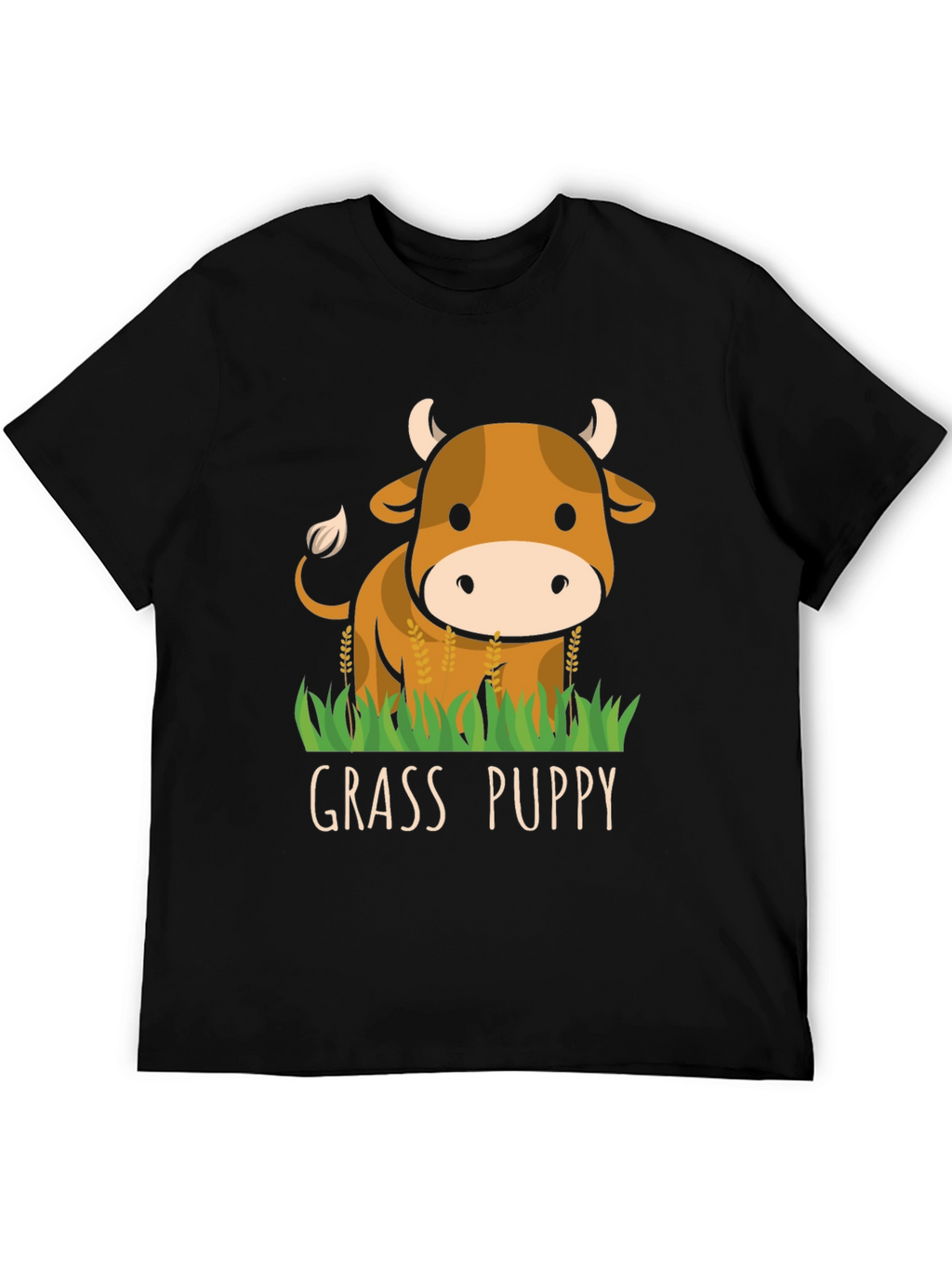 Grass Puppy Cute Cow Graphic T-Shirt