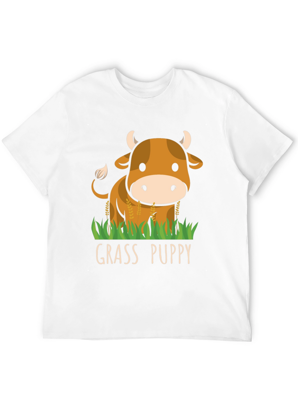 Grass Puppy Cute Cow Graphic T-Shirt