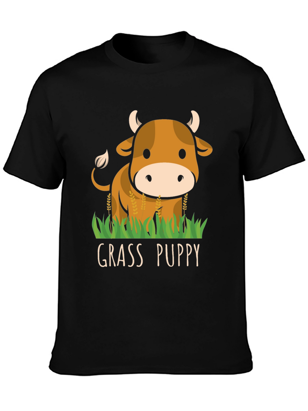 Grass Puppy Cute Cow Graphic T-Shirt