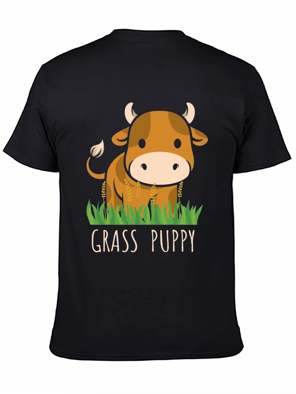 Grass Puppy Cute Cow Graphic T-Shirt