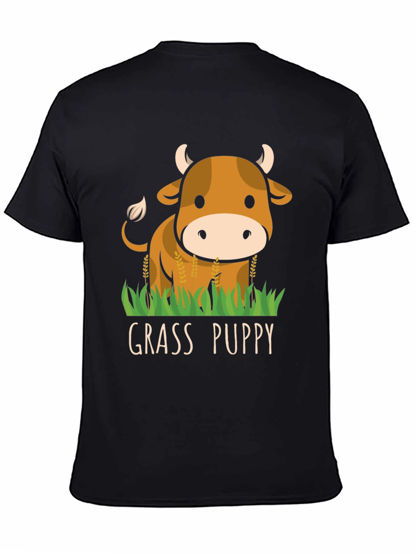 Grass Puppy Cute Cow Graphic T-Shirt