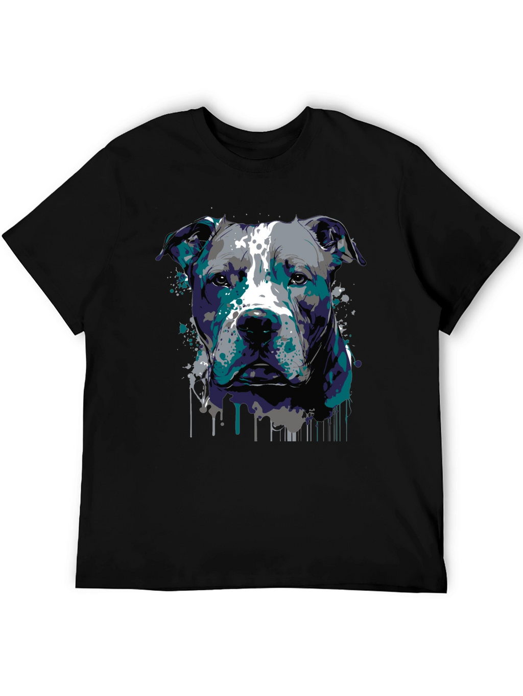 Pitbull Dog Art Graphic Print Black T-Shirt