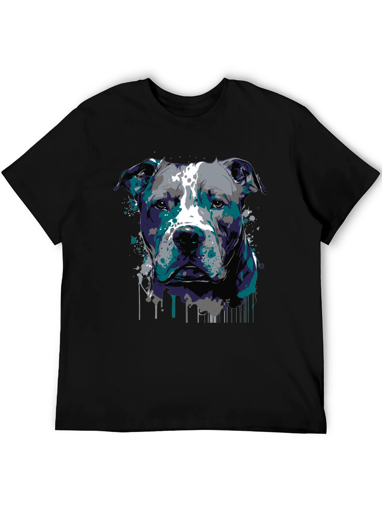 Pitbull Dog Art Graphic Print Black T-Shirt