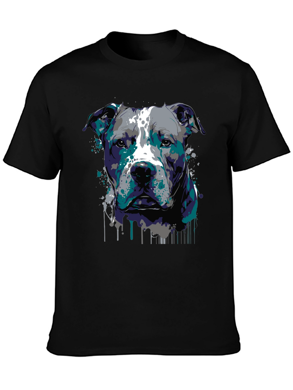 Pitbull Dog Art Graphic Print Black T-Shirt