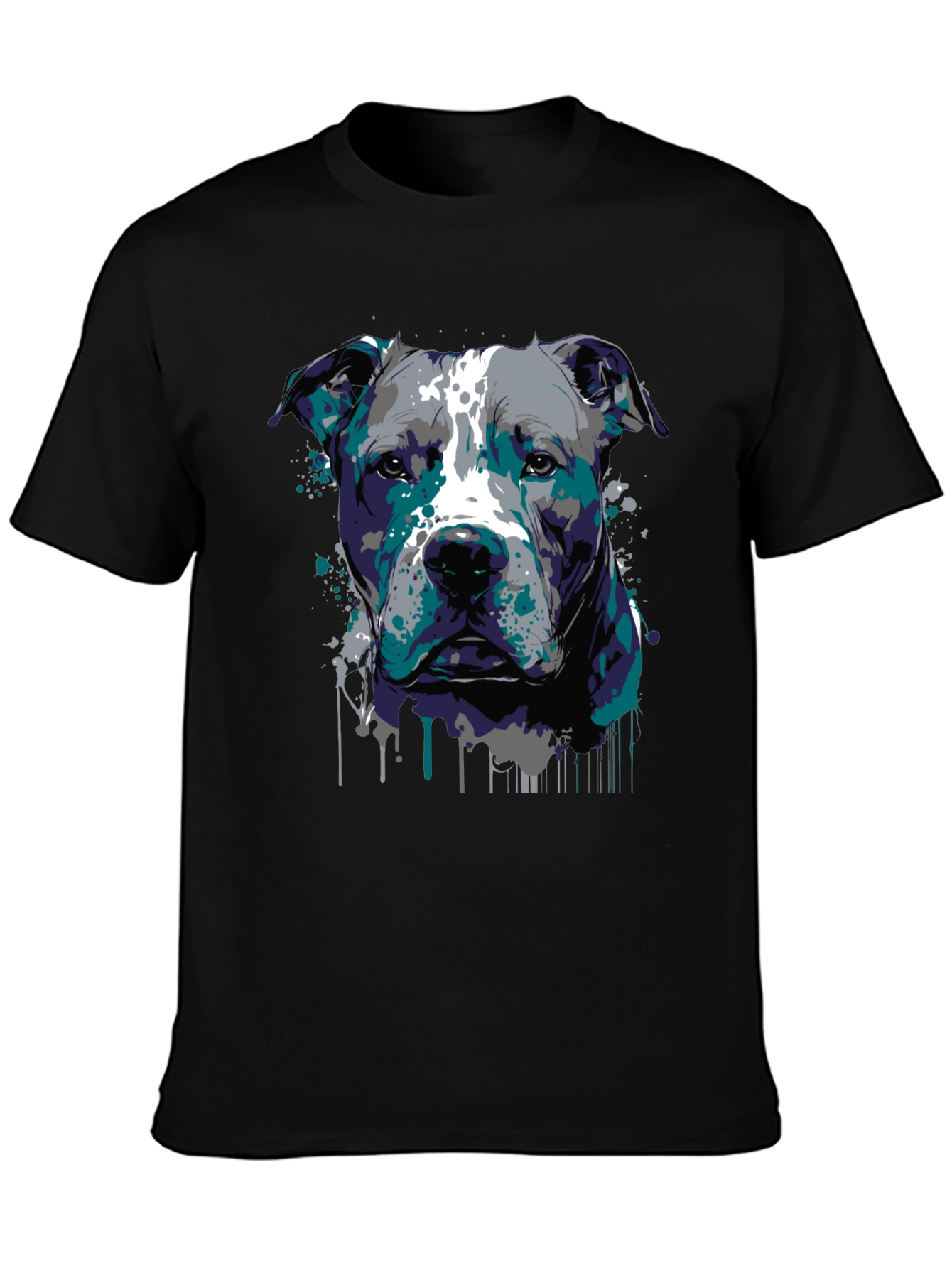 Pitbull Dog Art Graphic Print Black T-Shirt