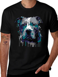 Pitbull Dog Art Graphic Print Black T-Shirt