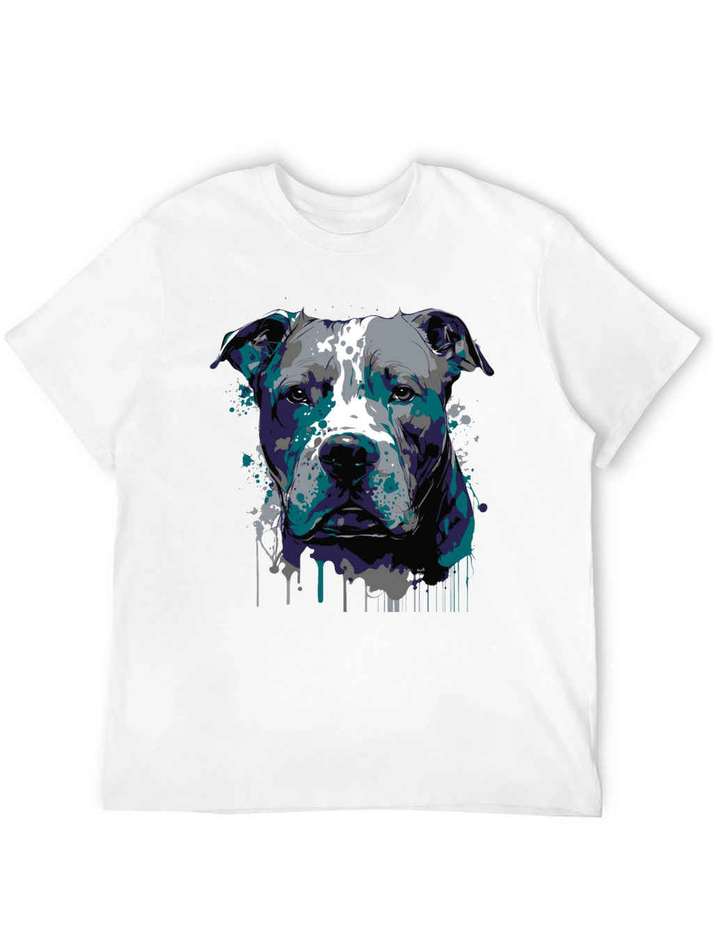 Pitbull Dog Art Graphic Print Black T-Shirt