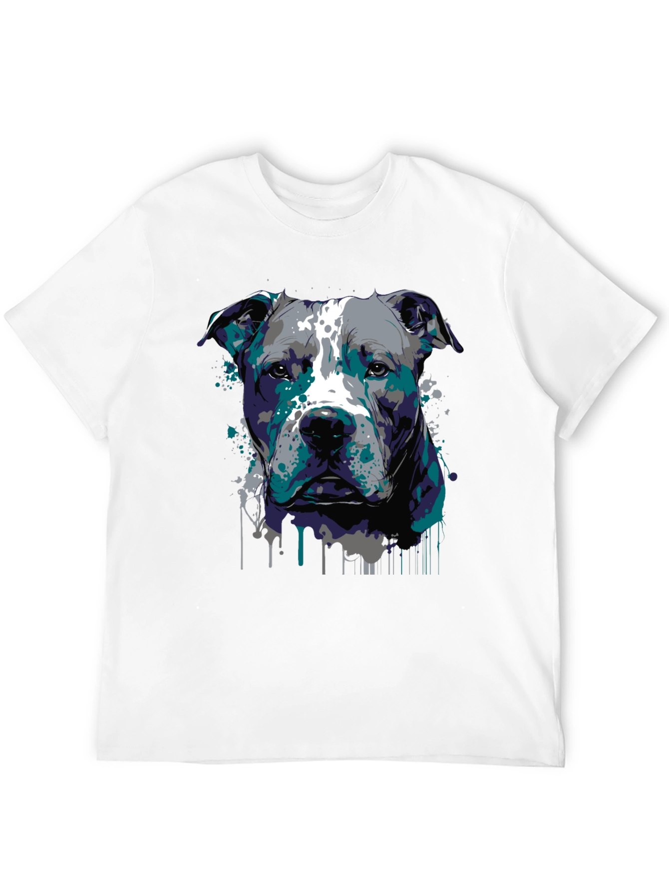 Pitbull Dog Art Graphic Print Black T-Shirt