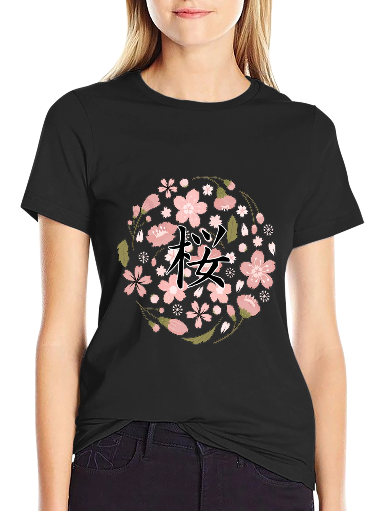 Cherry Blossom Graphic Tee - Black