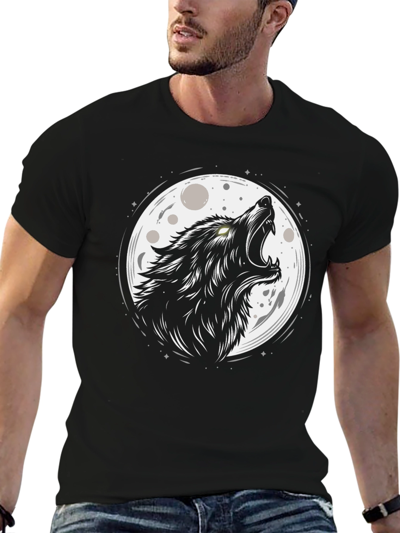 Wolf Moon Graphic Black T-Shirt