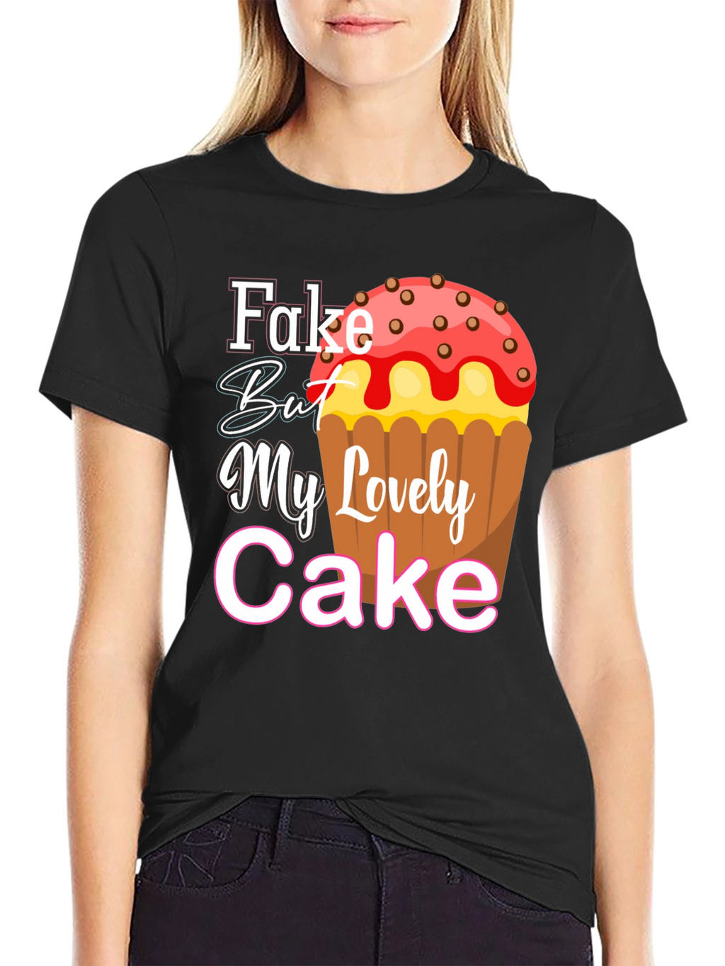 Fake But My Lovely Cake Black Graphic Tee