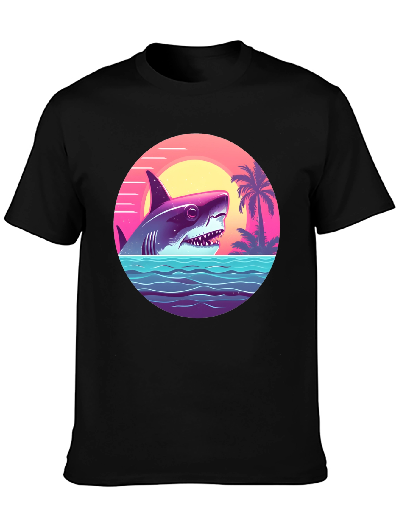 Shark Sunset Graphic Tee - Retro Summer Vibes T-Shirt
