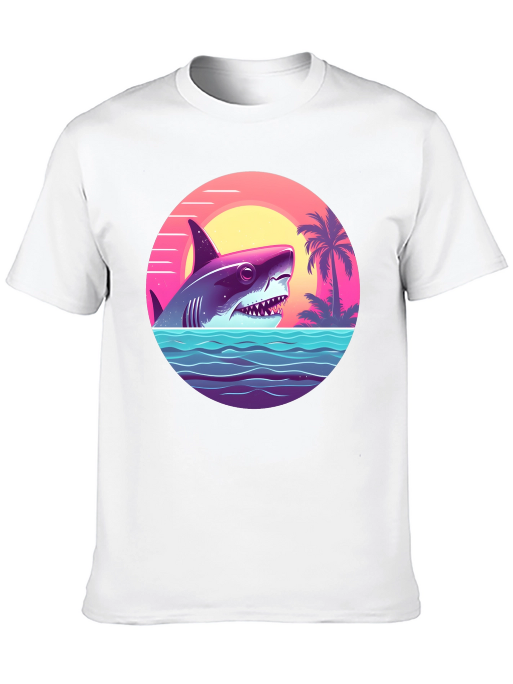 Shark Sunset Graphic Tee - Retro Summer Vibes T-Shirt