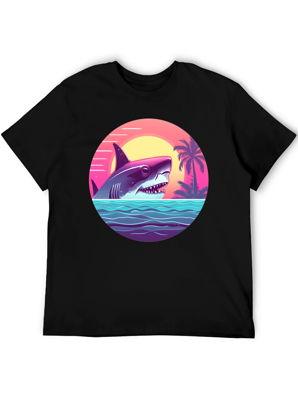 Shark Sunset Graphic Tee - Retro Summer Vibes T-Shirt