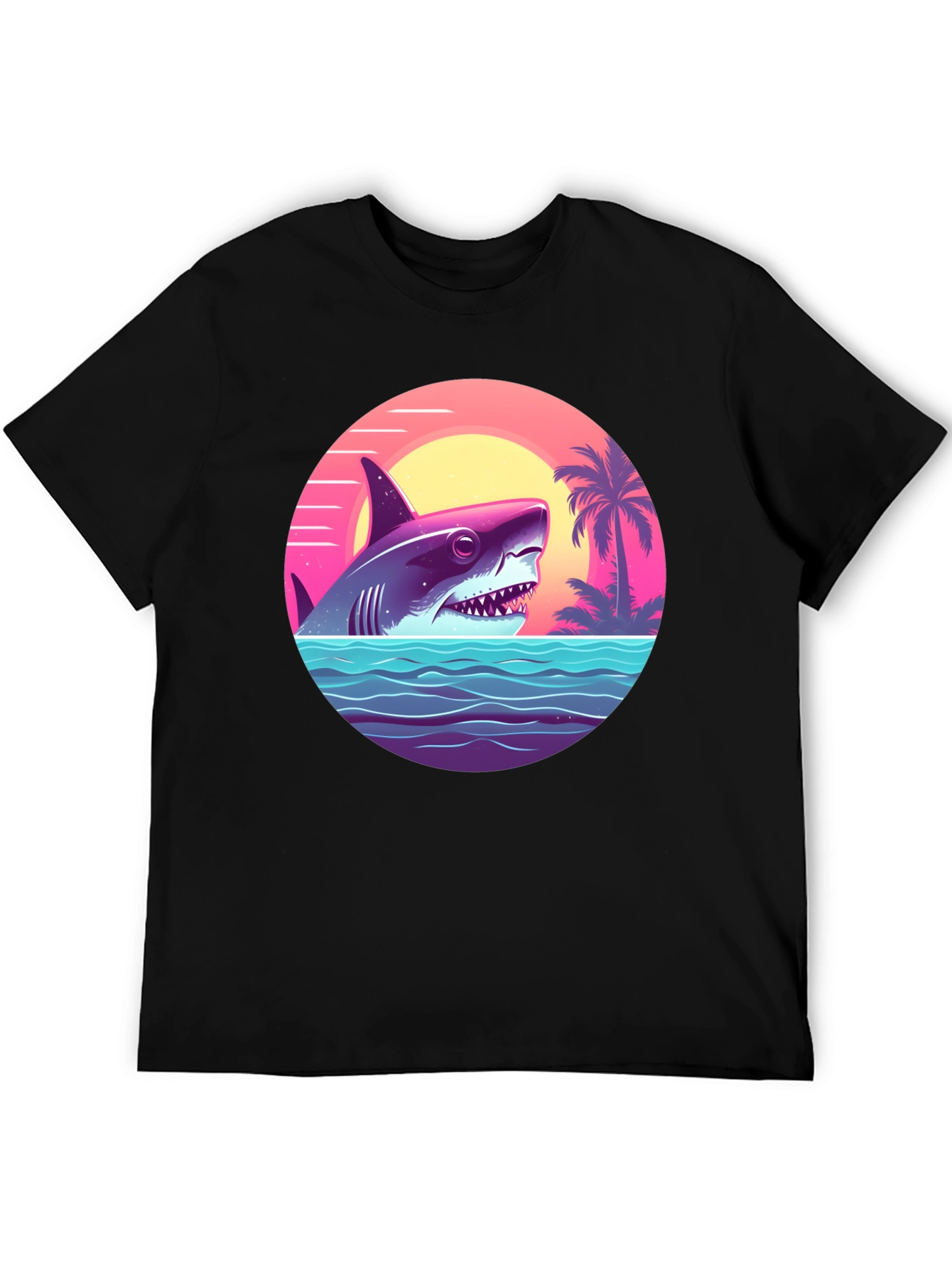 Shark Sunset Graphic Tee - Retro Summer Vibes T-Shirt