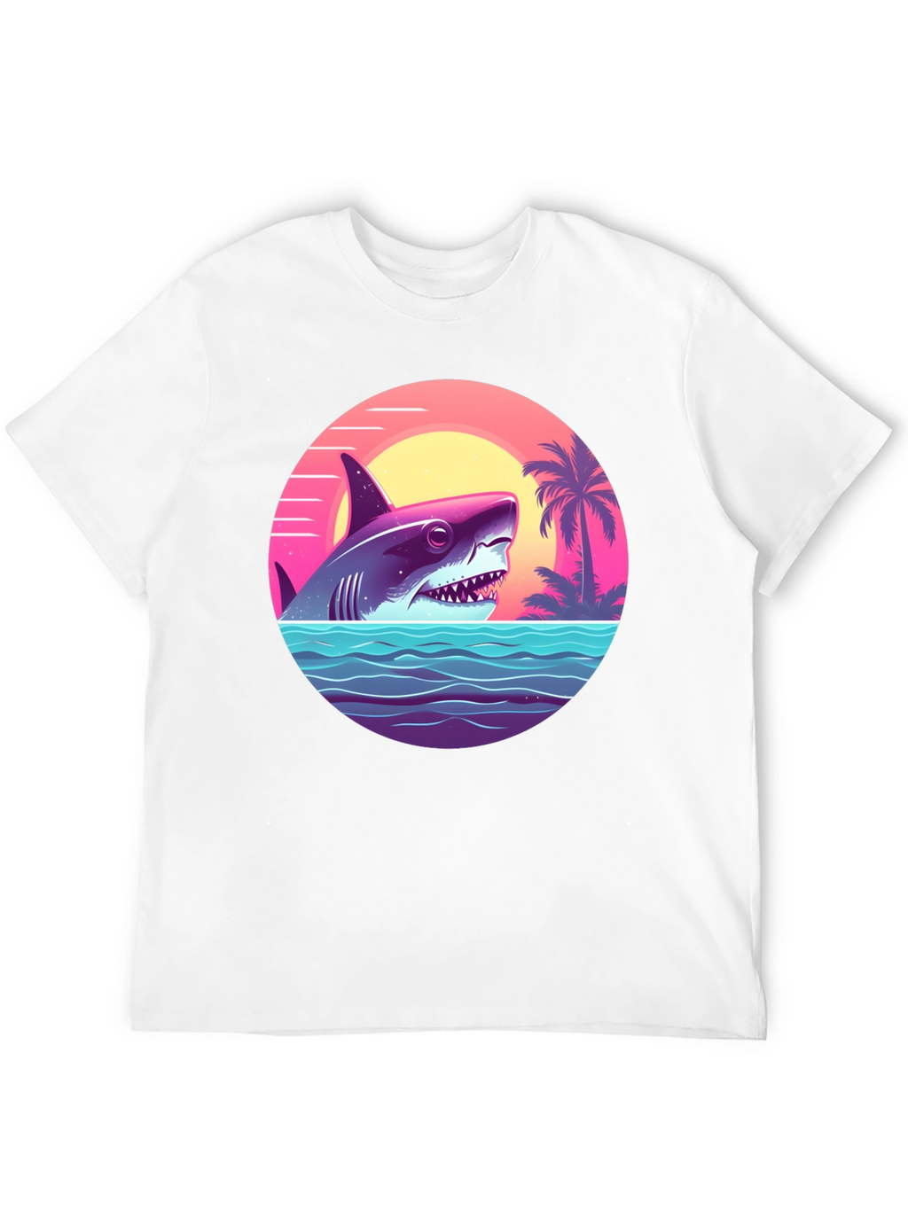 Shark Sunset Graphic Tee - Retro Summer Vibes T-Shirt