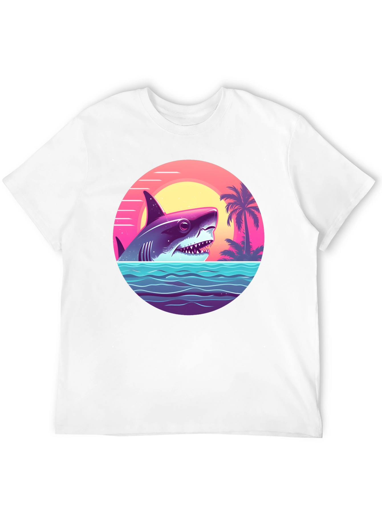 Shark Sunset Graphic Tee - Retro Summer Vibes T-Shirt