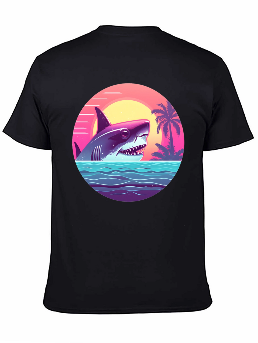Shark Sunset Graphic Tee - Retro Summer Vibes T-Shirt