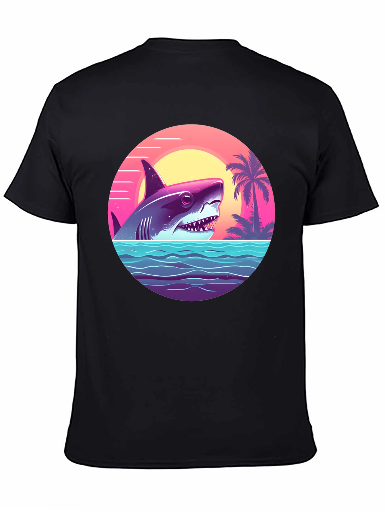 Shark Sunset Graphic Tee - Retro Summer Vibes T-Shirt