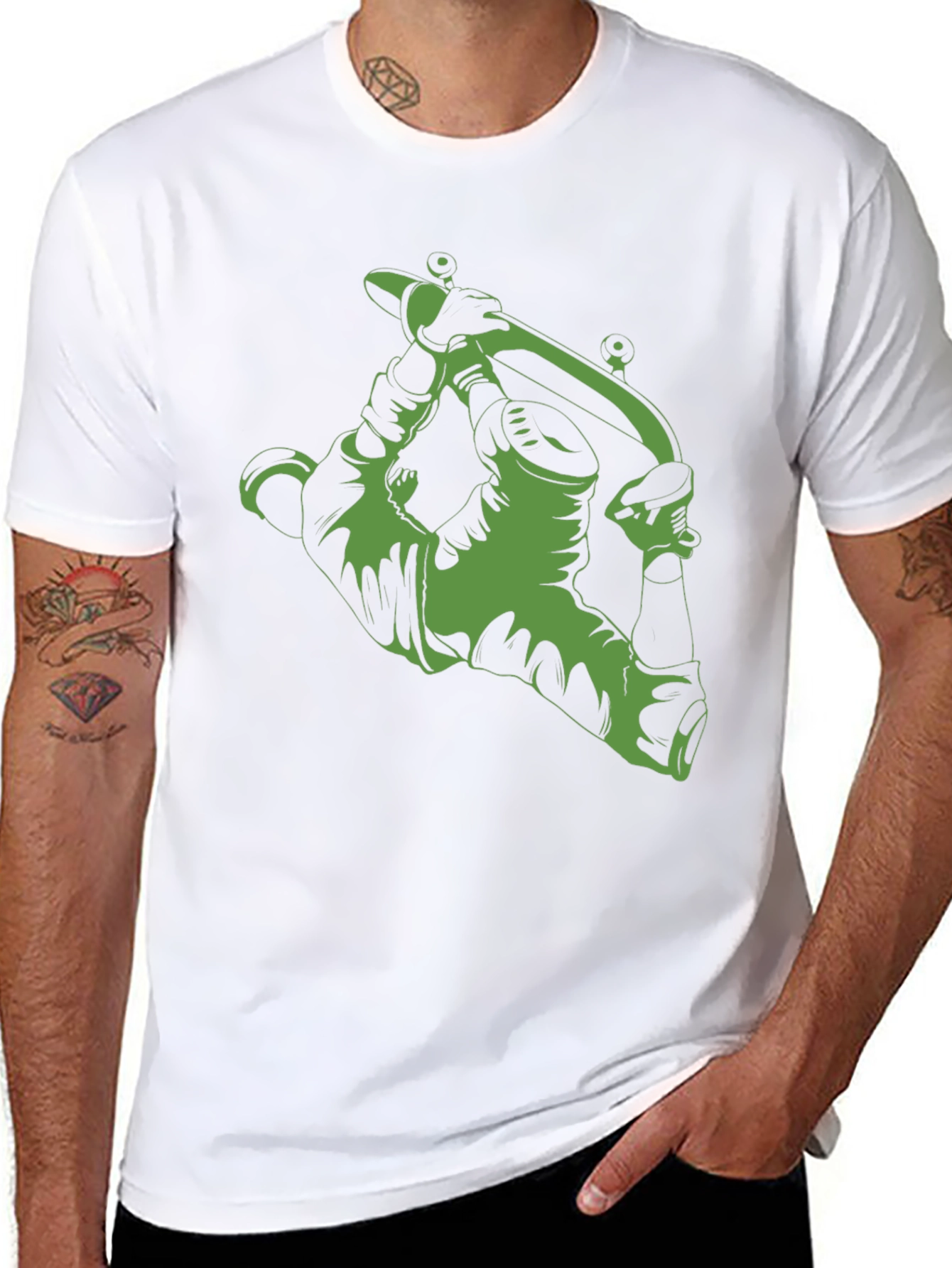 Green Tattoo Gun Graphic Black T-Shirt