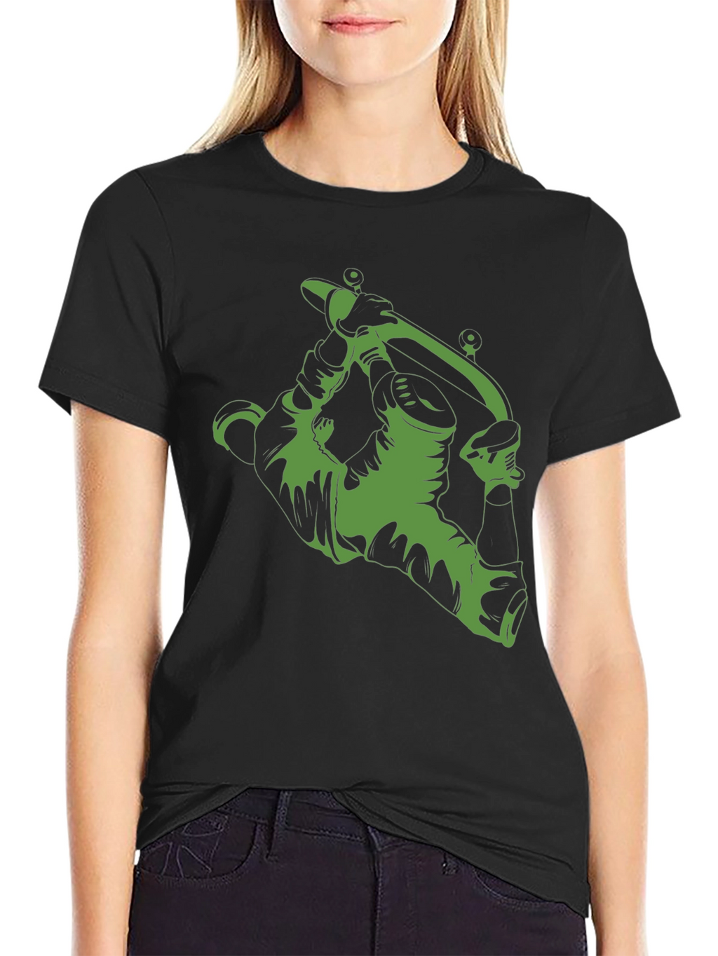 Green Tattoo Gun Graphic Black T-Shirt