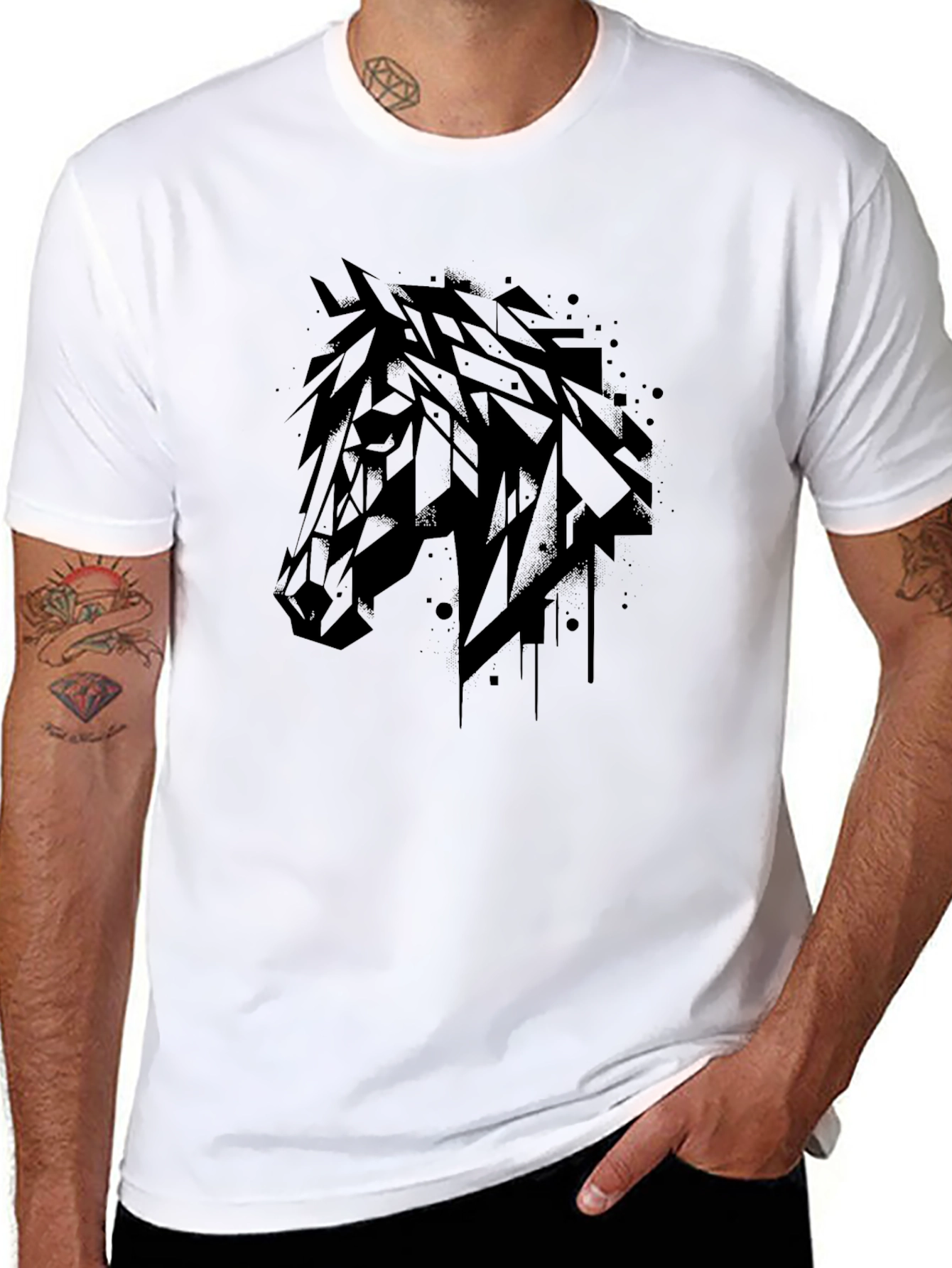 Abstract Horse Graphic T-Shirt - Mens Black Tee